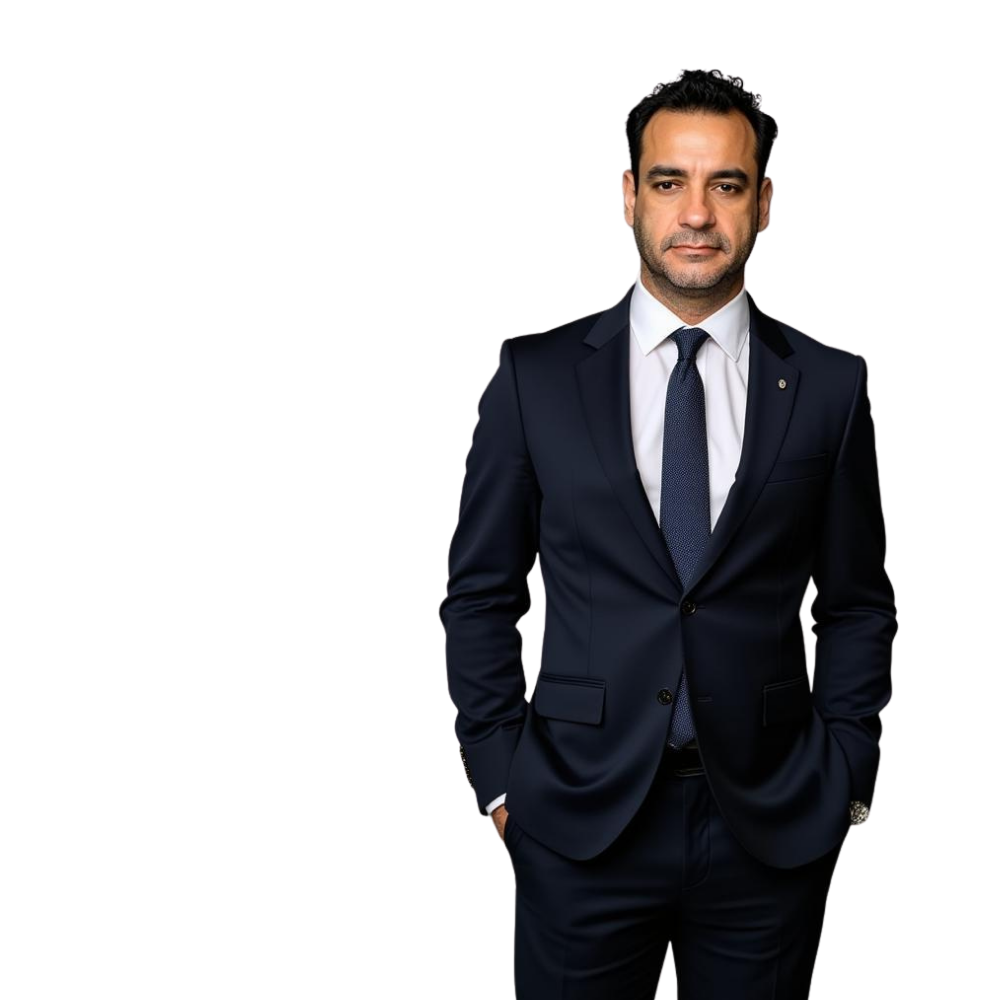 Rodrigo Garelik — executive black-and-white portrait